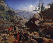 Charles Christian Nahl and august wenderoth Miners in the Sierras oil painting on canvas
